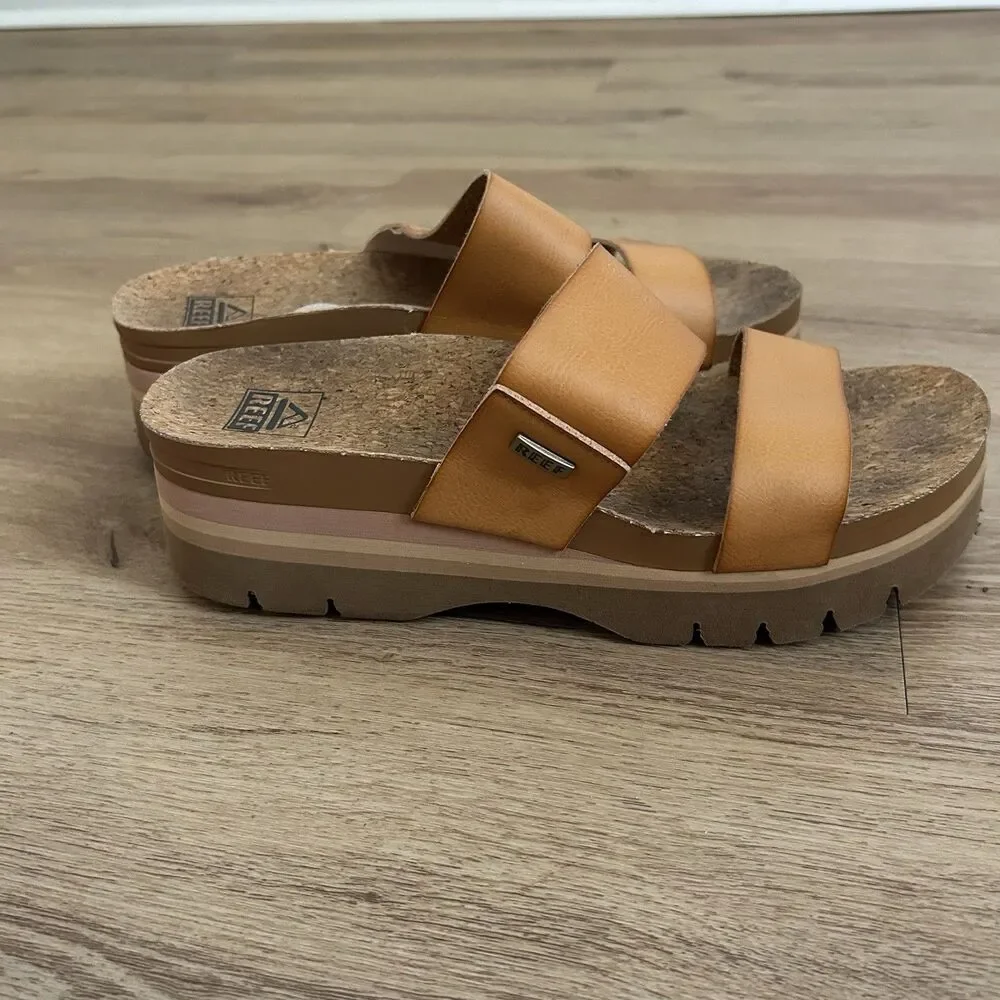 REEF Size 9 Cushion Vista Higher Women’s Cushioned Slide Platform Sandal Natural